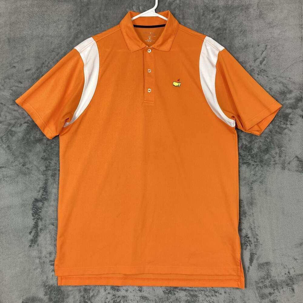 Masters Tech Polo Shirt Mens Medium Golf Orange White Stretch Augusta National